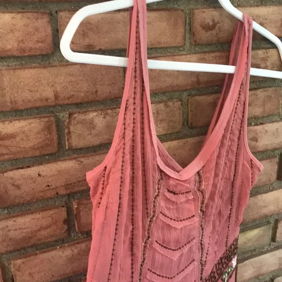 Free People, XS, embellished, peach, sheer, dress - Picture 6 of 9